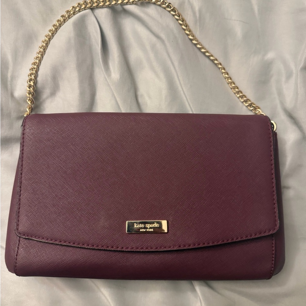 Kate Spade Plum Clutch with Gold Chain